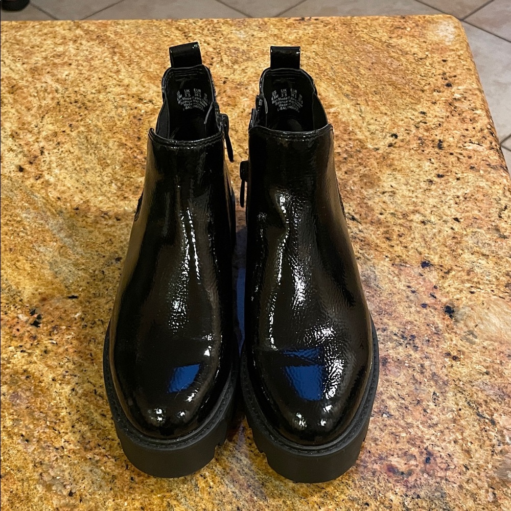 Franco Sarto Black Patent Leather Ankle Boots
